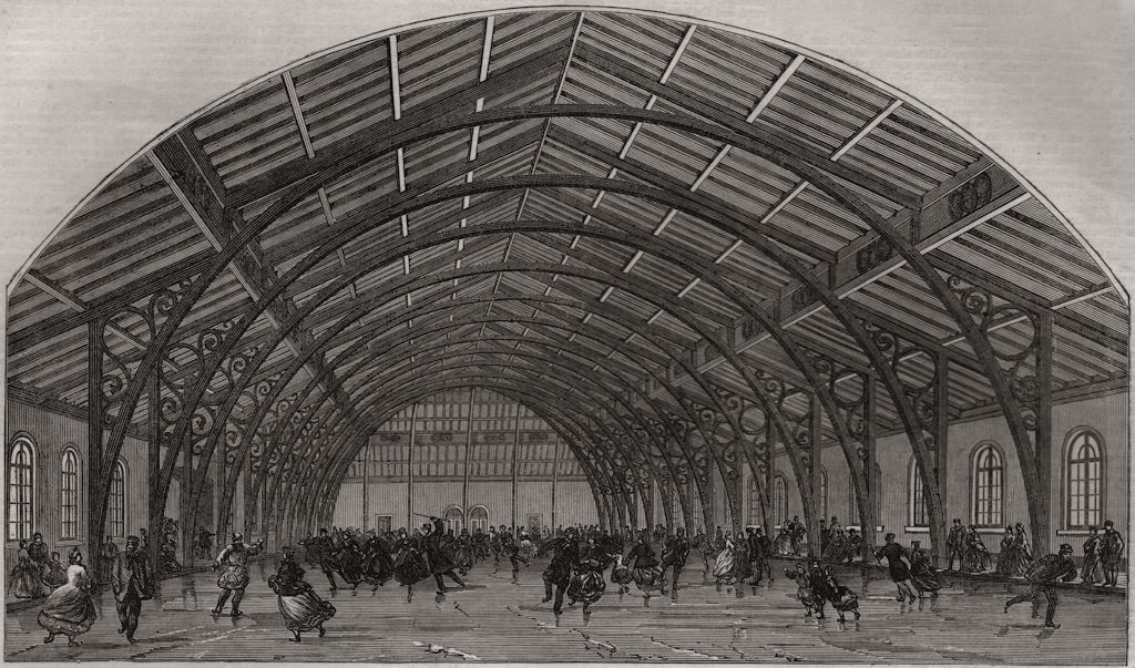 Associate Product The Victoria skating rink, Montreal. Quebec, antique print, 1863