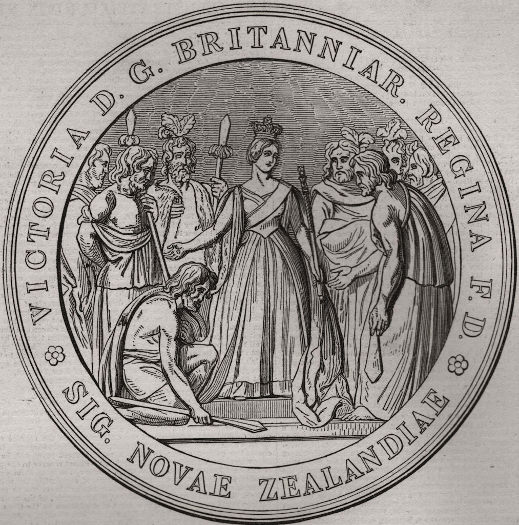 Associate Product Great seal of New Zealand, antique print, 1845