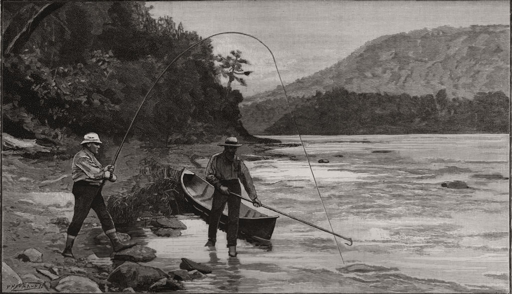 Associate Product Salmon-fishing on the Miramichi: gaffing a fish from shore. New Brunswick, 1890
