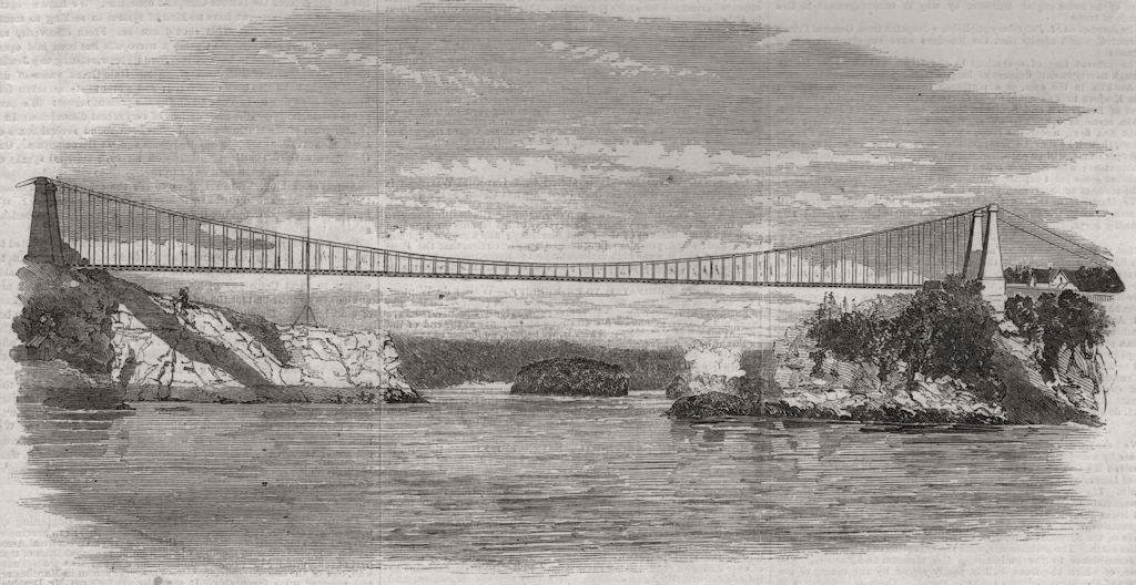 Associate Product Suspension bridge across the falls of the River St. John. Canada, print, 1853