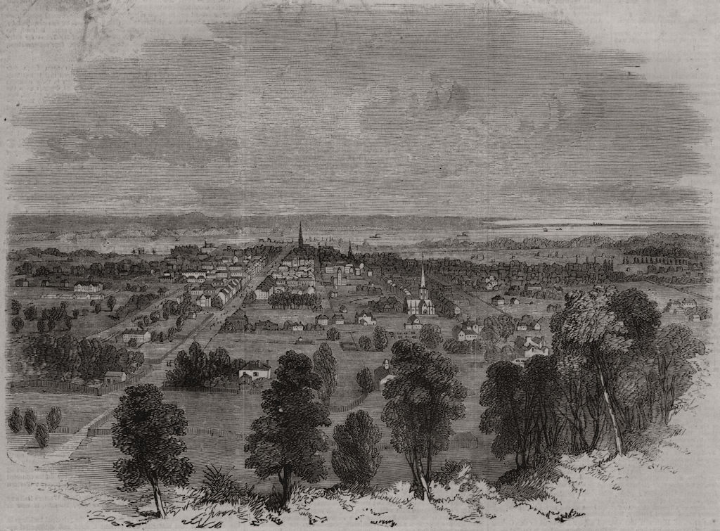 Hamilton, Canada West, from the mountain, antique print, 1856