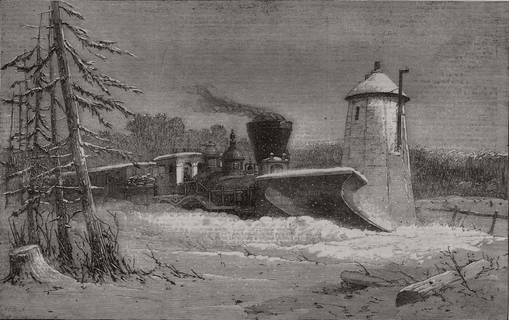 Associate Product Snow plough on the Trunk Railway, Canada, antique print, 1862