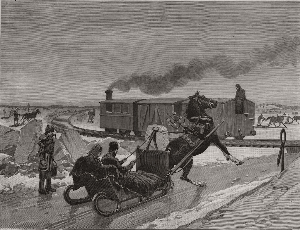 Associate Product Railway on the ice of the St. Lawrence. Canada, antique print, 1888