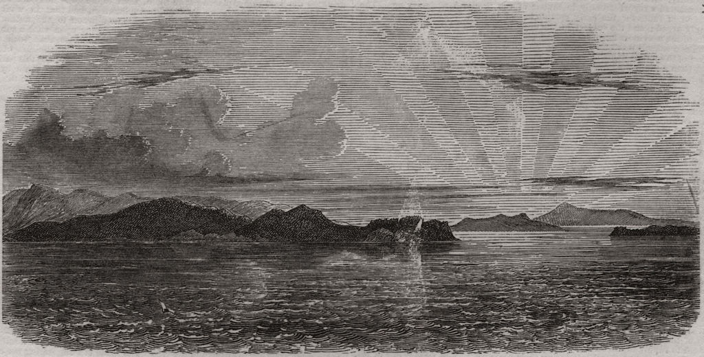 Cape Disappointment, Columbia River estuary. Washington State, old print, 1849