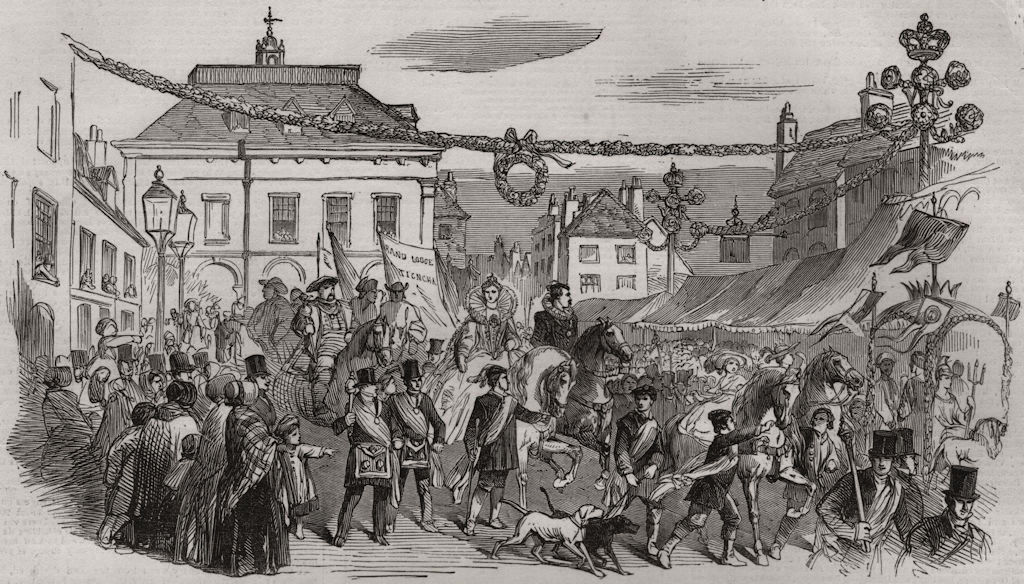 Associate Product Warwick Mayfair show. The procession near the Corn Exchange. Warwickshire, 1850