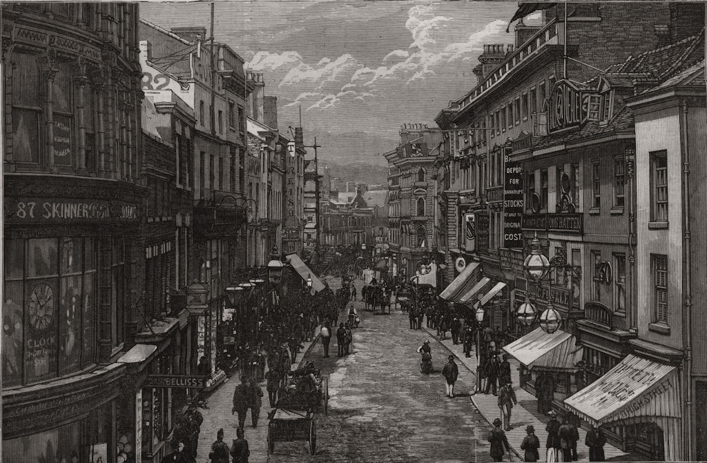 Associate Product Queen Victoria's visit to Birmingham. High Street. Birmingham, old print, 1887