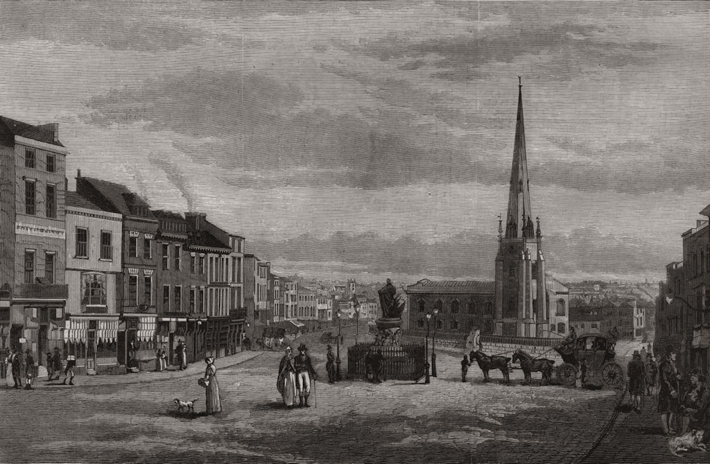Associate Product The Bull Ring, with St. Martin's Church, Birmingham, in 1812, old print, 1887