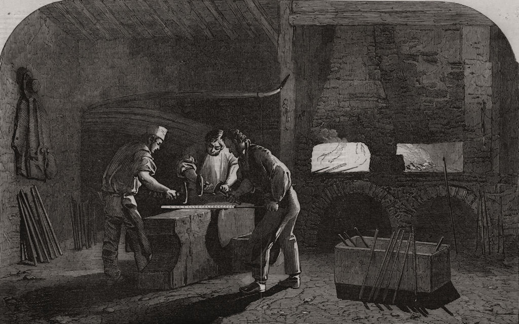 Associate Product The manufacture of gun barrels, at Birmingham. Welding the gun barrels, 1851