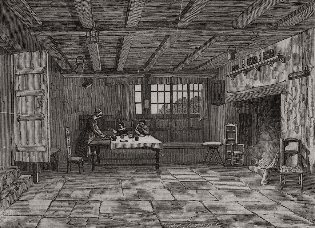 Associate Product Room in Anne Hathaway's Cottage. Warwickshire, antique print, 1847