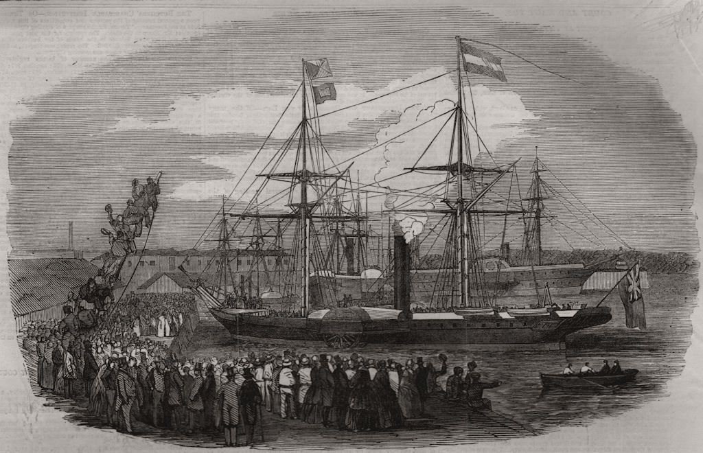 Arrival of M. Kossuth, in the Southampton Docks. Hampshire 1851 old print