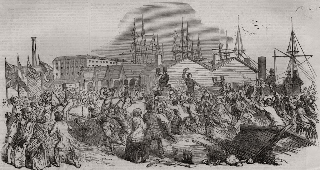 Associate Product M. Kossuth leaving the docks at Southampton. Hampshire, antique print, 1851