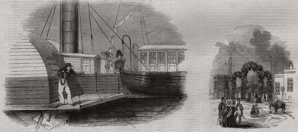 Associate Product Heaving the lead; entrance to Southampton Pier. Hampshire, antique print, 1843