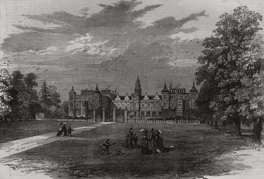 Hatfield House, the seat of the Marquis Of Salisbury. Hertfordshire 1874 print