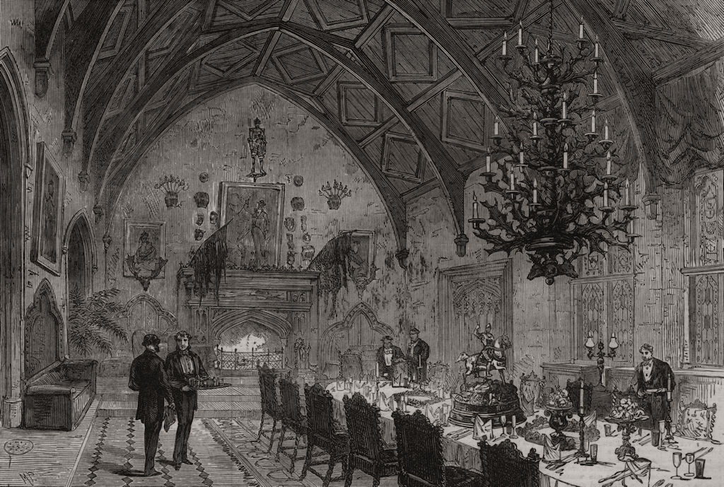 Dining room, Berkeley Castle. Gloucestershire 1873 old antique print picture