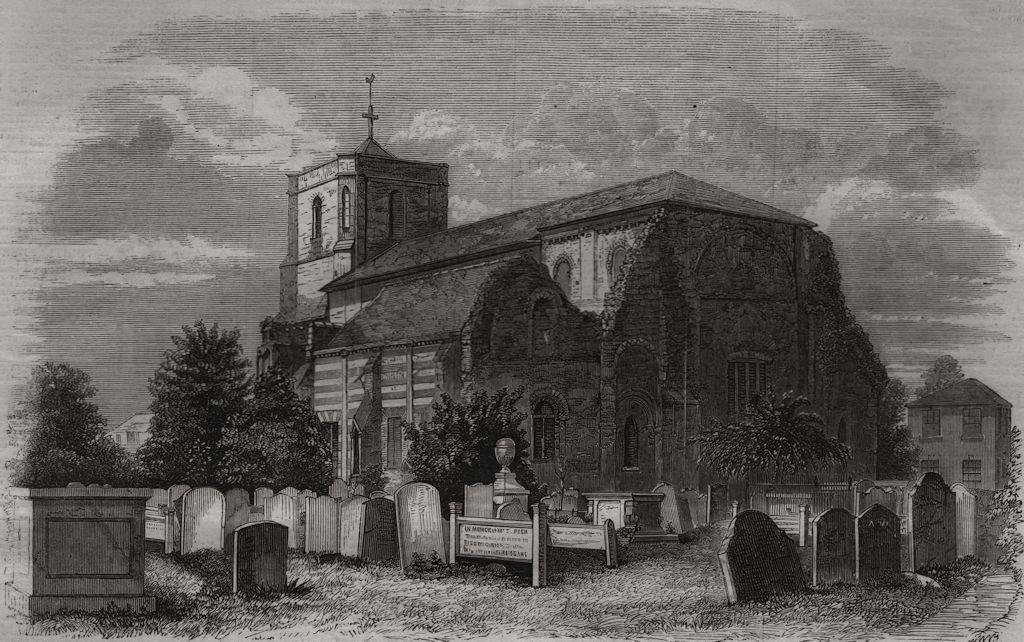Associate Product Waltham Abbey church restored. Essex, antique print, 1860