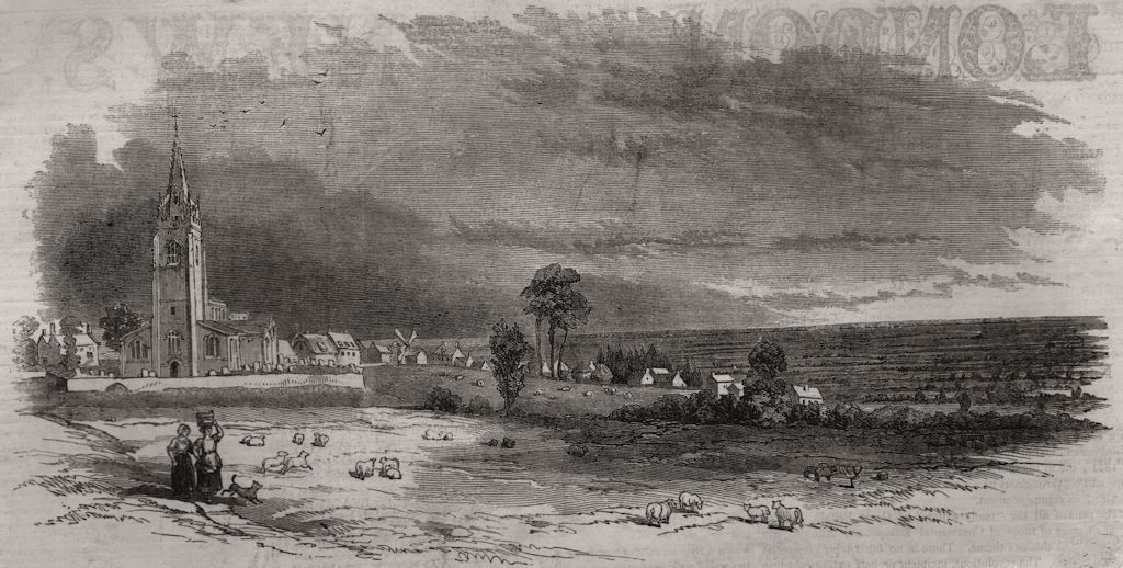 Whittlesey Mere, from Yaxley. Cambridgeshire, antique print, 1851