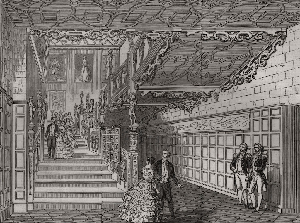 Associate Product The Royal visit to Hatfield House. The grand staircase. Hertfordshire, 1846