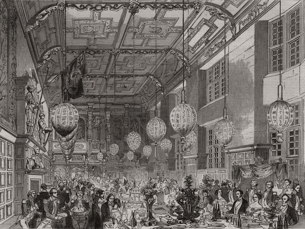Associate Product Queen Victoria at Hatfield House. The Great Hall banquet. Hertfordshire, 1846