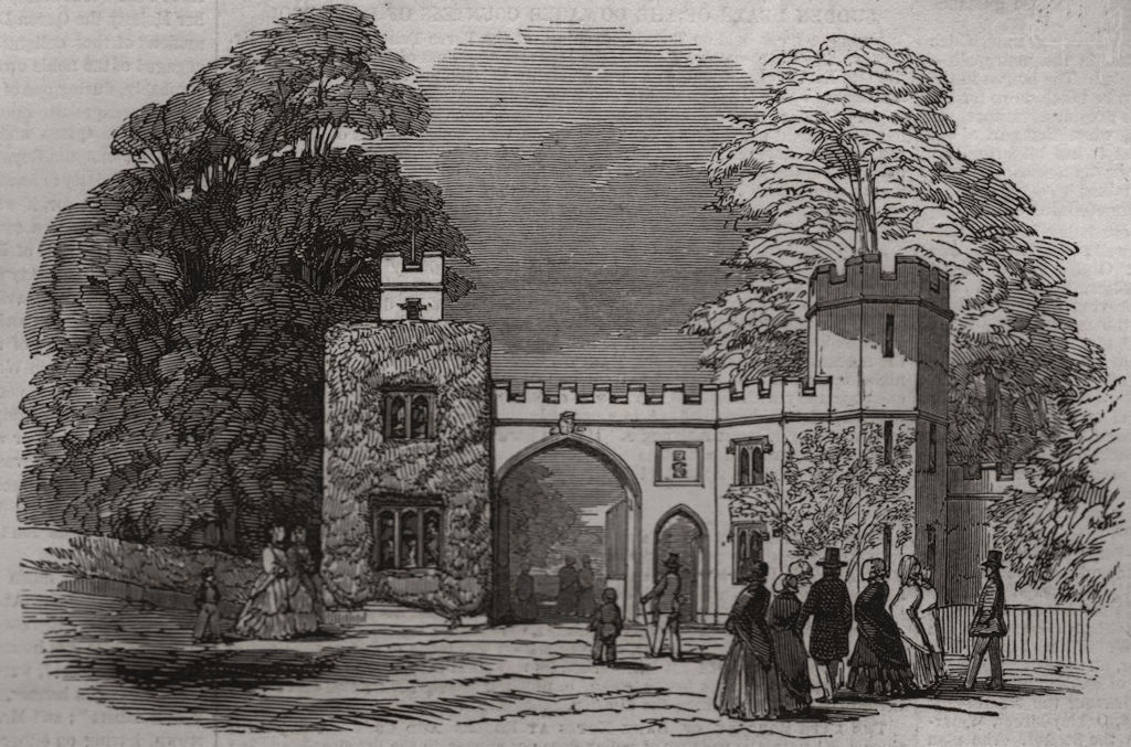 Her Majesty's visit to Cassiobury. The Cassio Gate. Hertfordshire, print, 1846