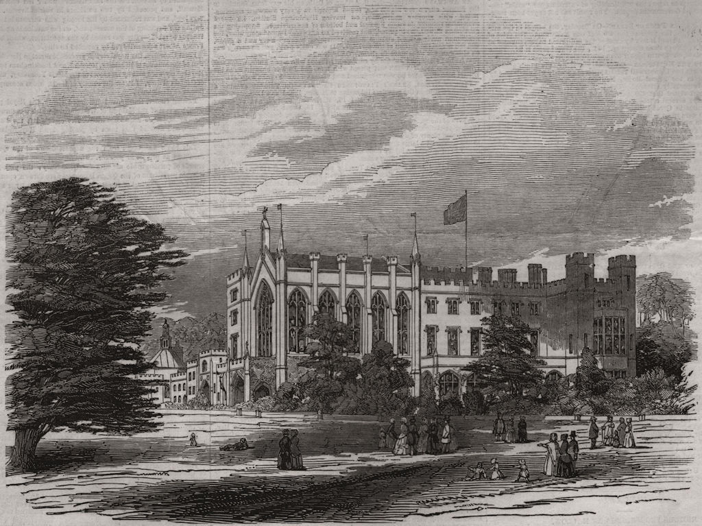Associate Product Cassiobury House, from the south west. Hertfordshire, antique print, 1846