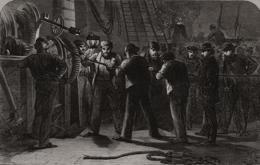 Examining the Atlantic Telegraph Cable, on board the SS Great Eastern, 1865