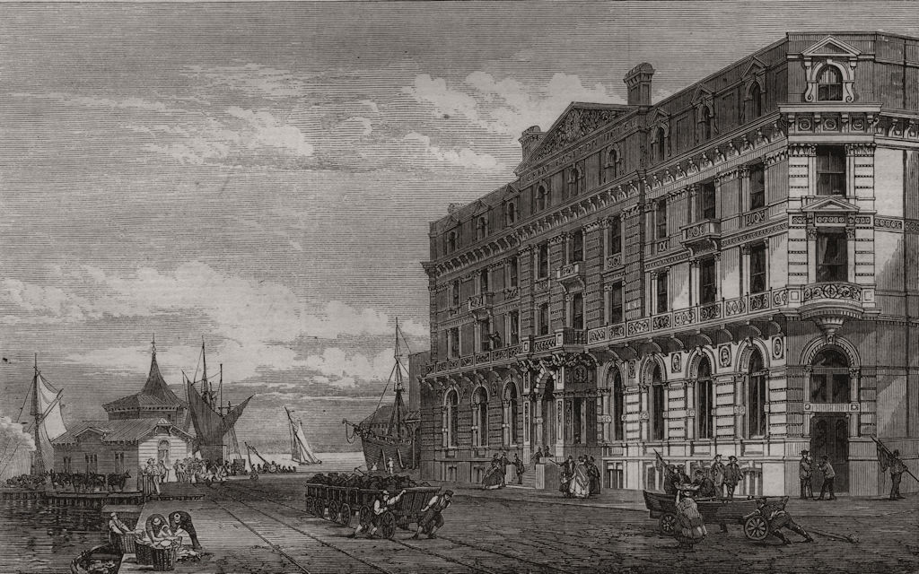 Associate Product The Great Eastern Railway terminus and hotel at Harwich. Essex, old print, 1865