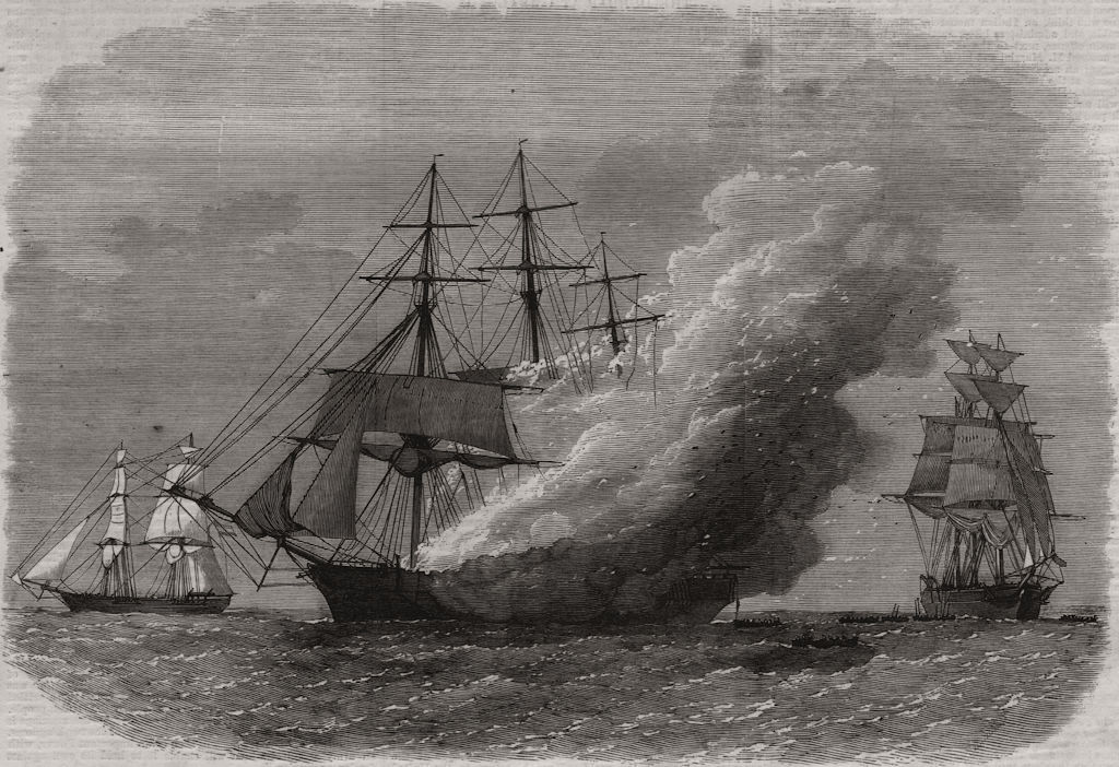 Associate Product Burning of the Omar Pacha, Australian ship, homeward bound 1869 old print