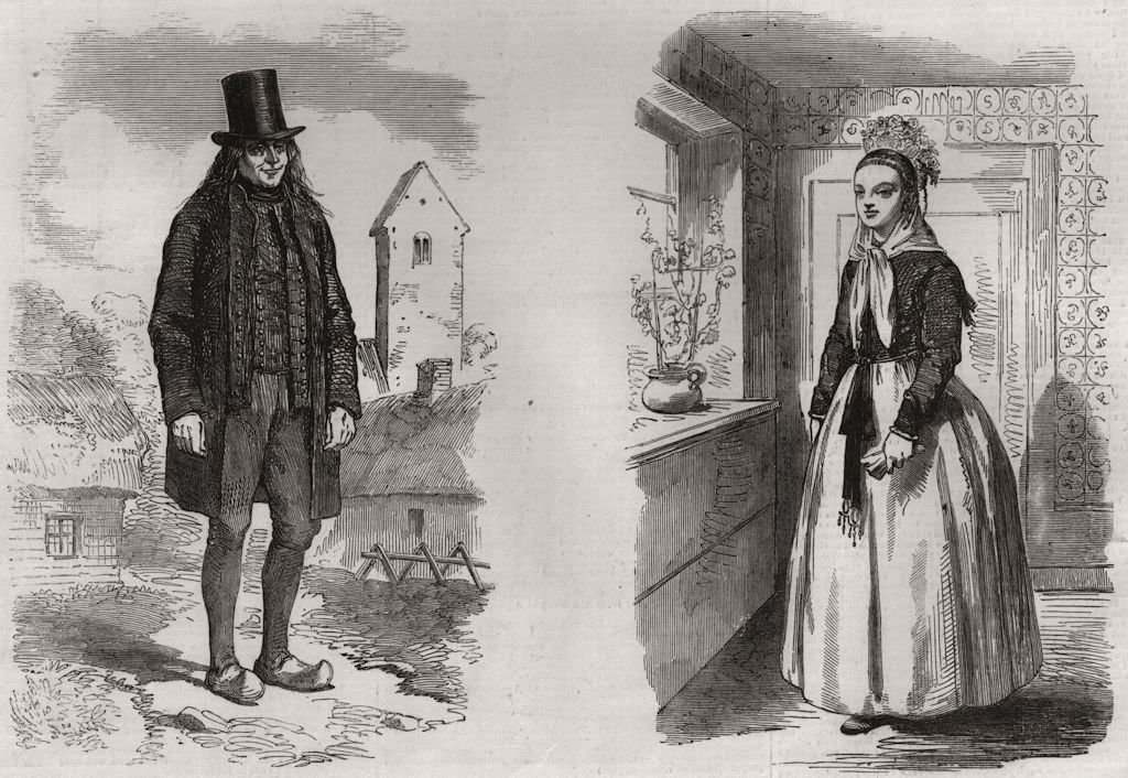 Associate Product Danish Costumes. Sunday dress, Fano; Bridal dress, Fano. Denmark, print, 1857