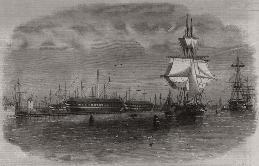 Associate Product Copenhagen. The Royal Dockyard & Harbour for the fleet. Denmark, old print, 1861