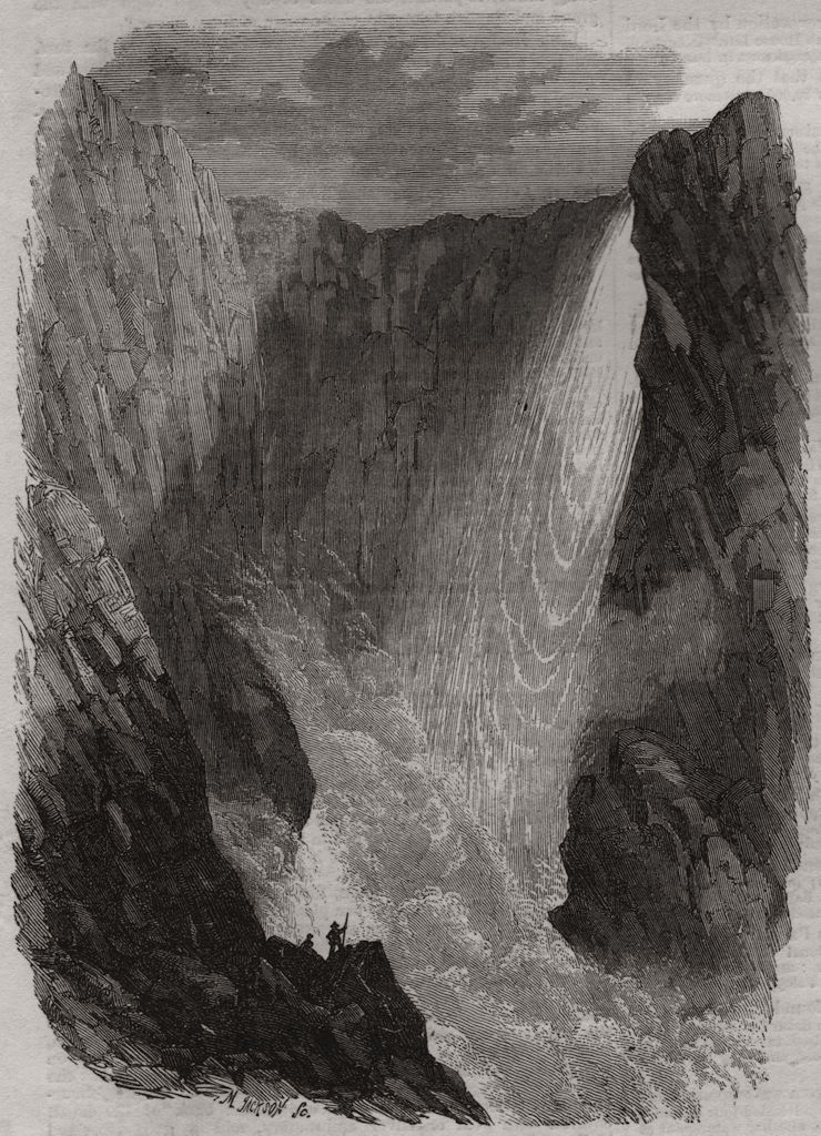 The Vöring Foss on the hardangerfjord, in Norway, antique print, 1858