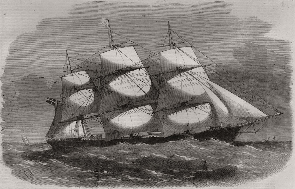 Associate Product The Danish clipper ship, the "Cimber". Denmark, antique print, 1858