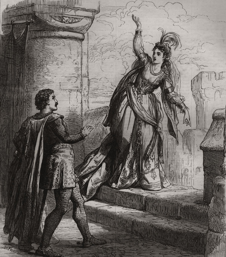Associate Product Scene from "Rebecca", at Drury Lane Theatre. London, antique print, 1871