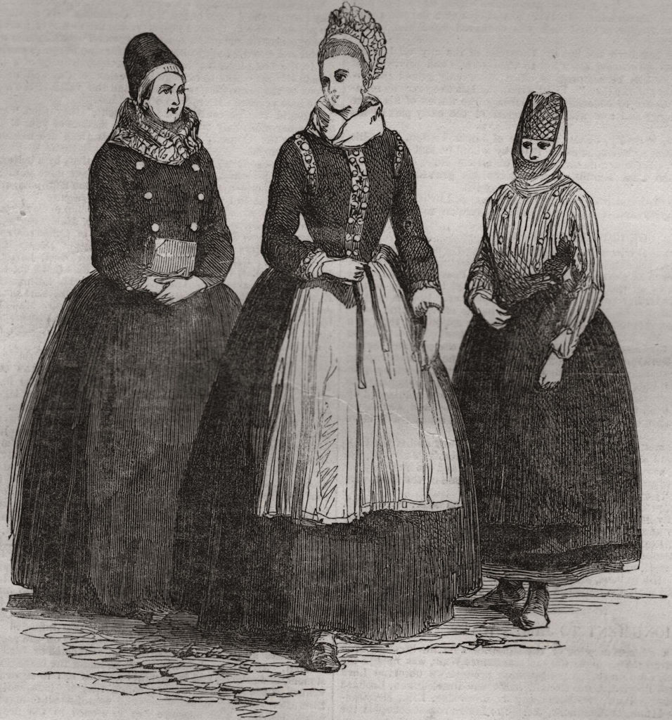 Funen island costumes Confirmation Bridal dresses Fisherman's wipe Denmark 1851