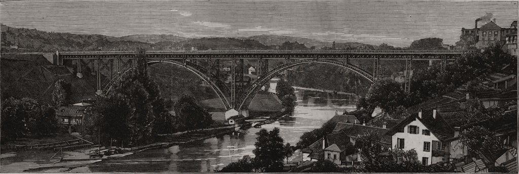 Associate Product New bridge over the Aar, at Berne, Switzerland, antique print, 1883
