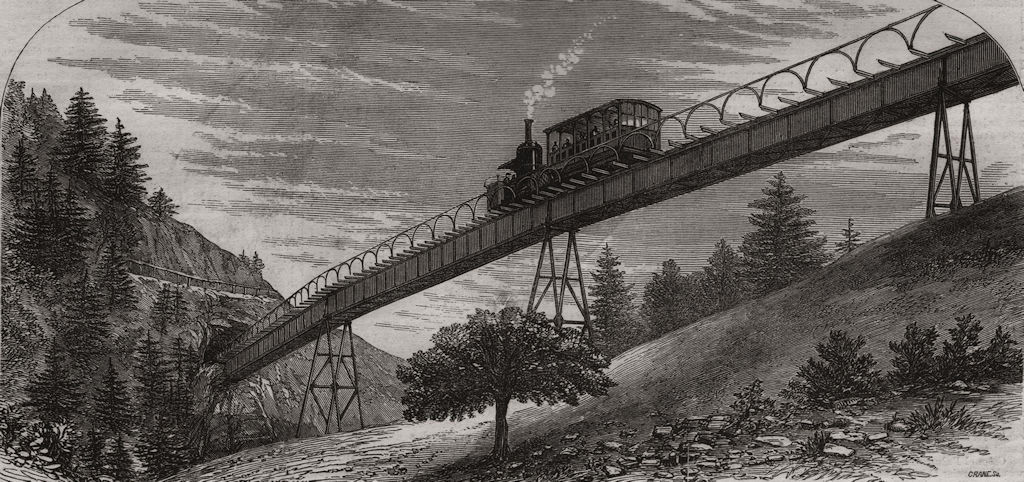 Associate Product The Righi mountain railway, Switzerland, antique print, 1871