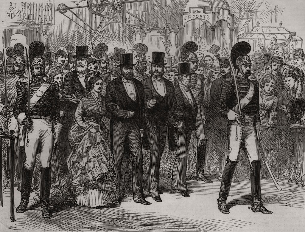 American Centennial Exhibition building parade. Philadelphia, old print, 1876