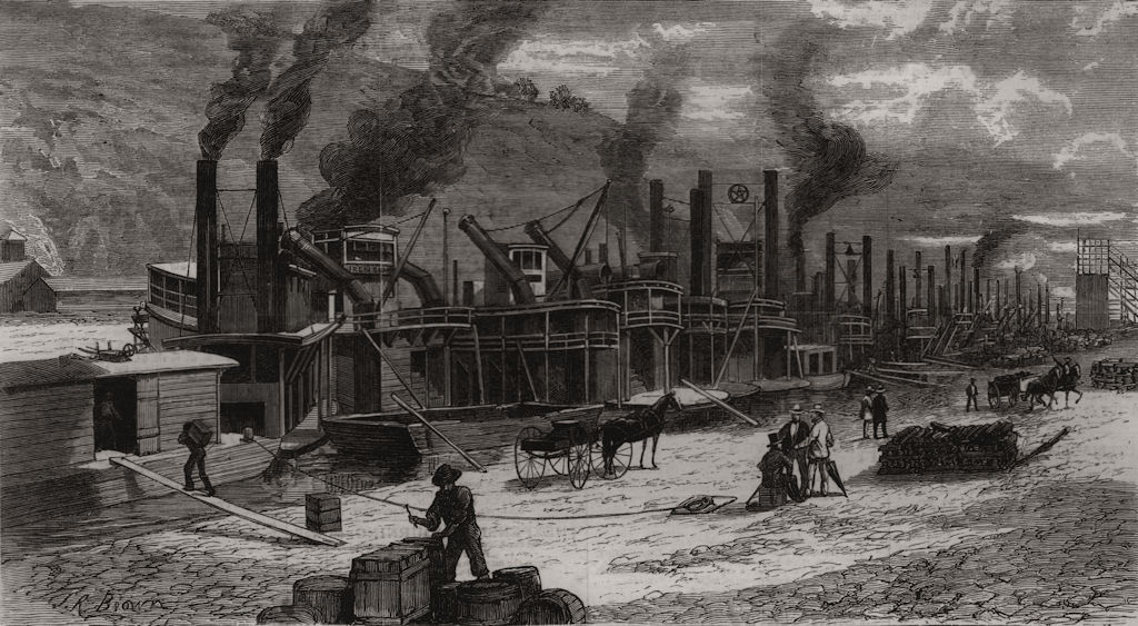 Associate Product Ohio & Monongahela steamboats, Pittsburg. Pennsylvania, antique print, 1876