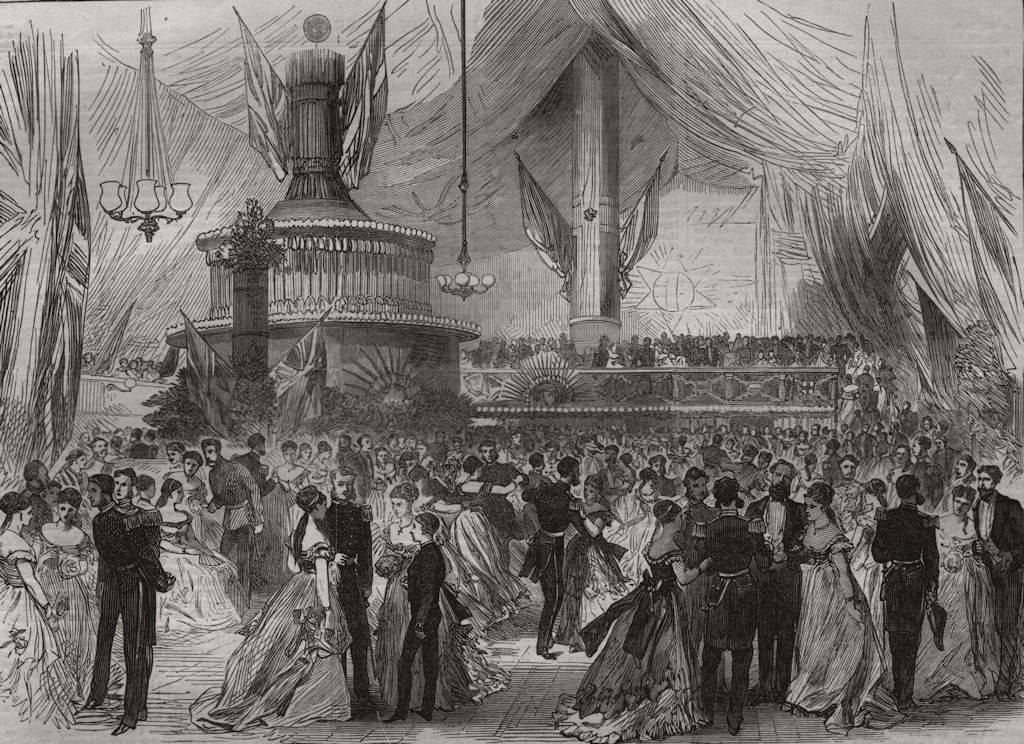 Associate Product New Year's Eve ball on board H. M. S. Caledonia, at Malta, antique print, 1869