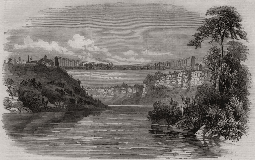 Associate Product The railway suspension Bridge over the Niagara River. North America, print, 1859