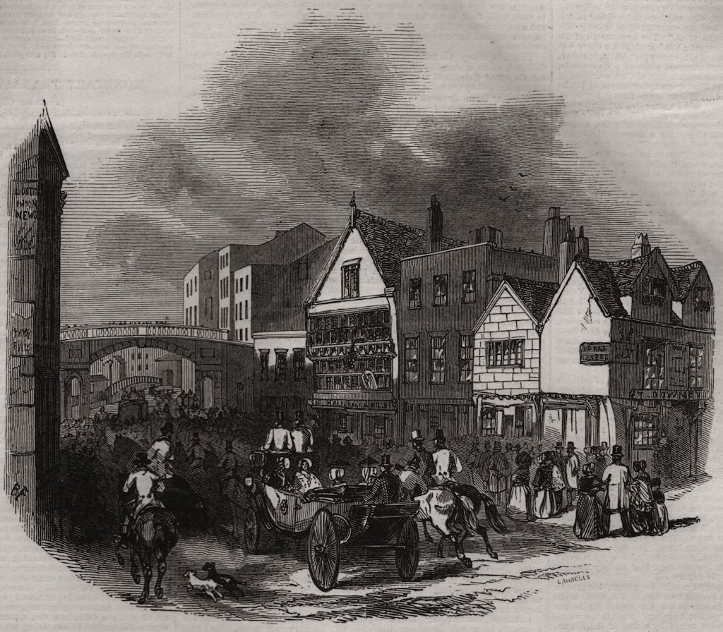 Lower Bridge Street, Chester - the Cup day. Cheshire, antique print, 1846
