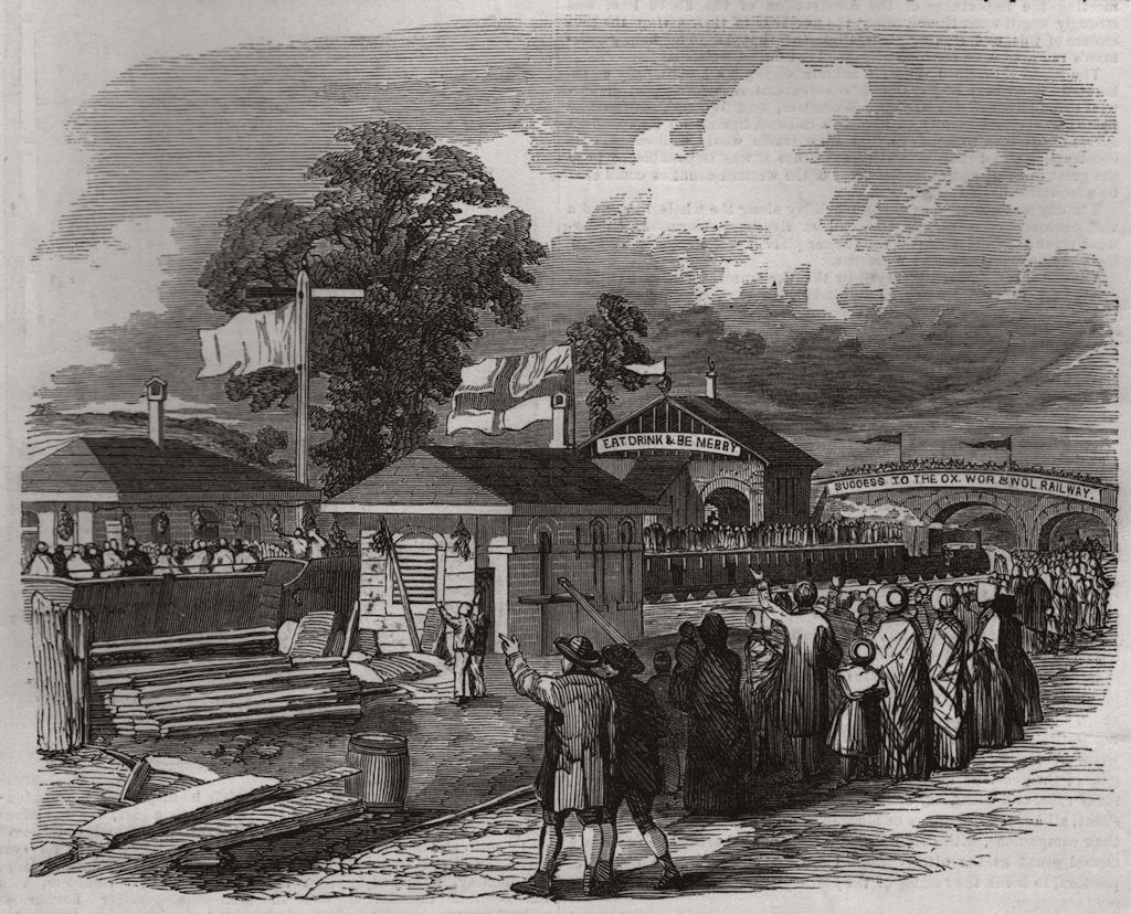 Evesham Station. Worcestershire 1852 old antique vintage print picture