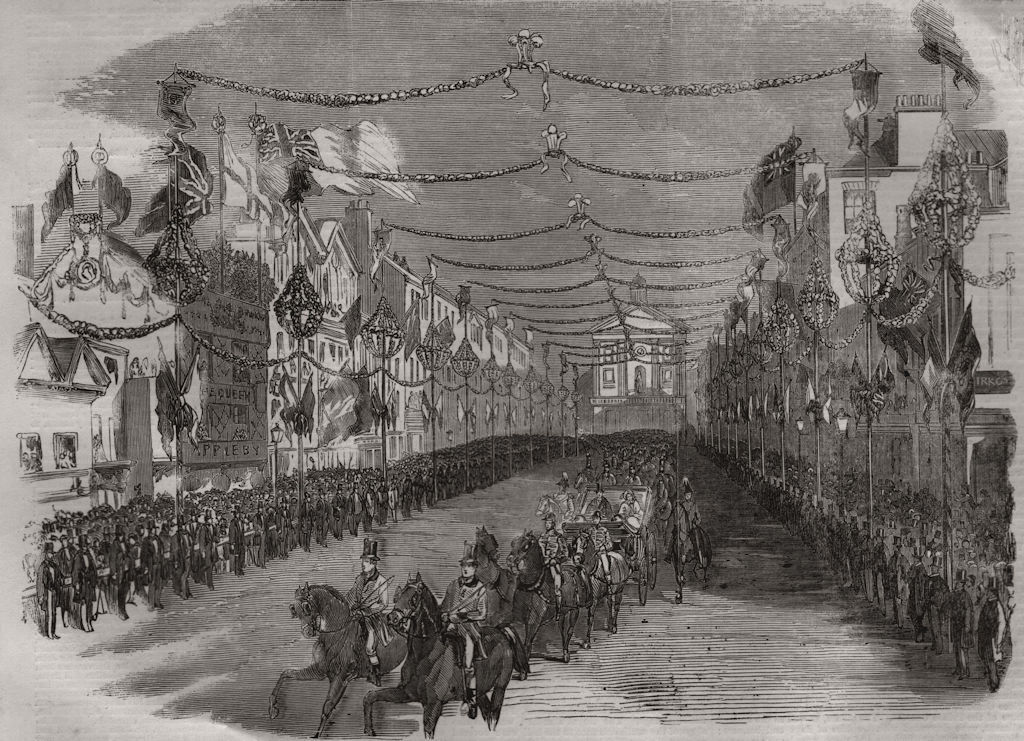 Queen Victoria's cortege passing through Boar Lane, Leeds. Yorkshire 1858
