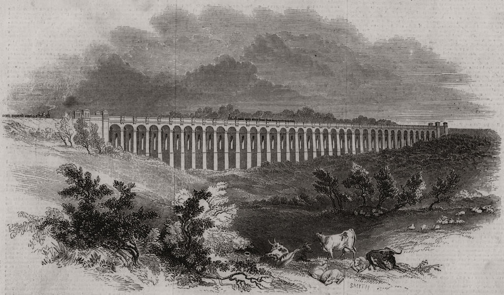 London and Brighton Railway. The Great Ouse Viaduct. Sussex, antique print, 1844