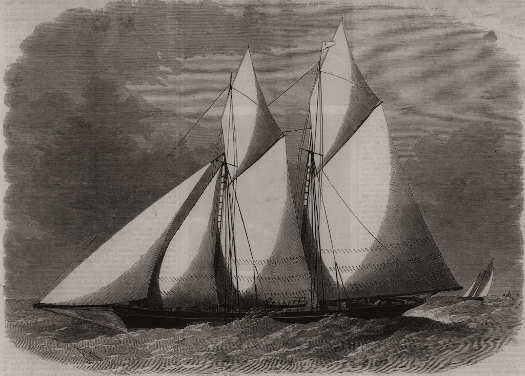 The Cambria, winner of the International Yacht race. Atlantic, old print, 1870