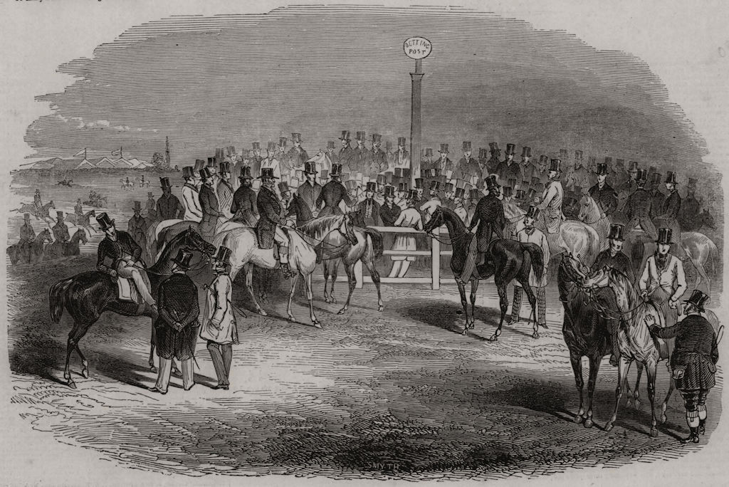 The Epsom Derby: The betting ring. Surrey 1844 old antique print picture