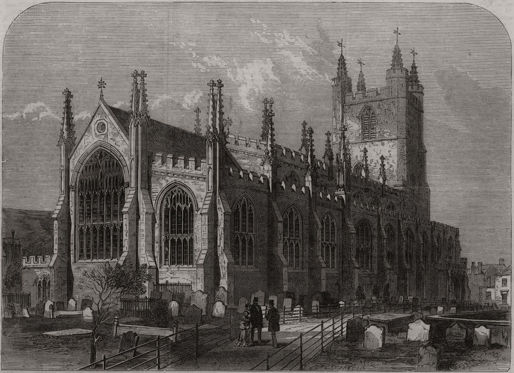 Associate Product Croydon new parish church. London, antique print, 1870
