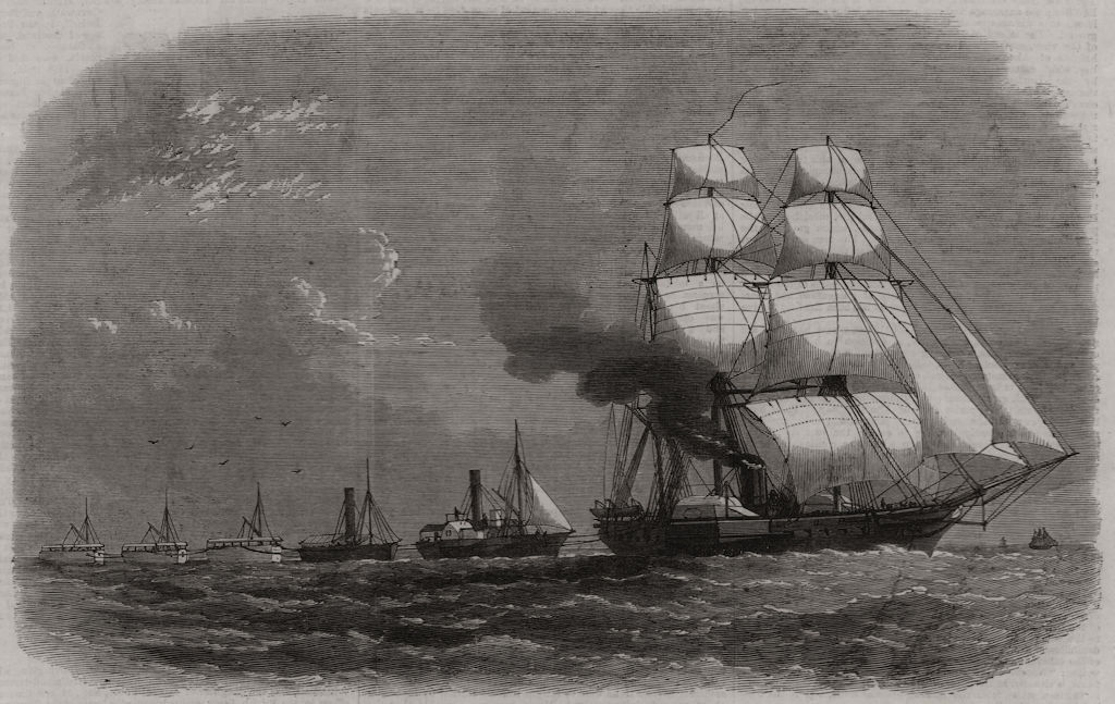 Associate Product Abyssinian Expedition: HMS Argus towing tugs to Massawa. Eritrea, print, 1866