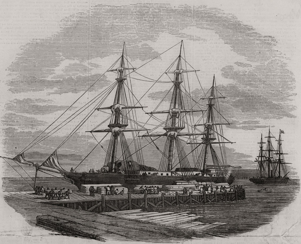 Associate Product Loading wooden barracks onto the White Falcon, Southampton, for the Crimea, 1855