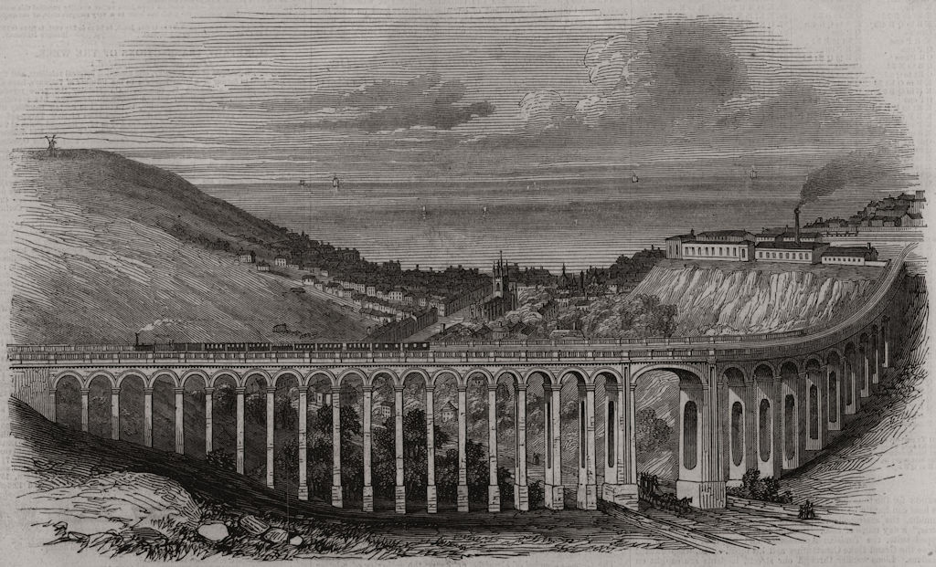The London Road viaduct across the Preston-Road, Brighton. Sussex, print, 1846