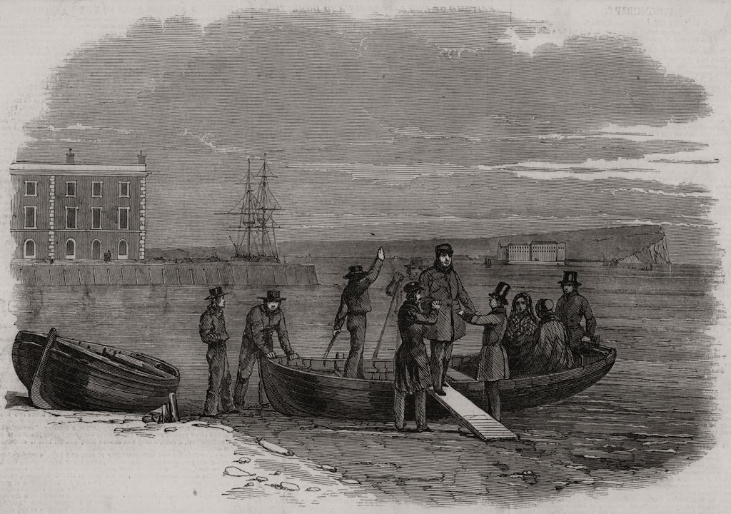 Louis Philippe landing at Newhaven. Sussex, antique print, 1848